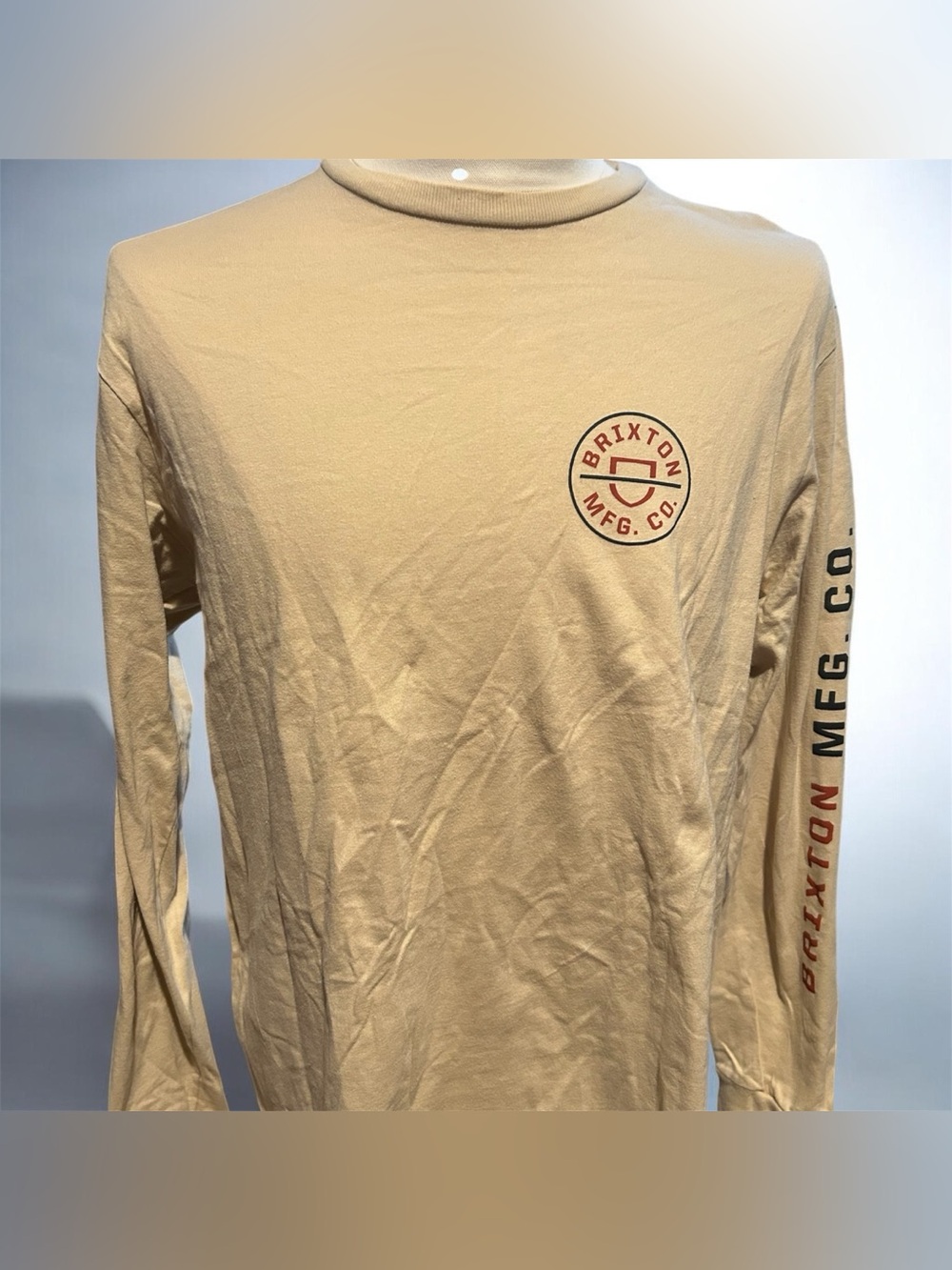 Brixton Long Sleeve Logo Tee in Beige with Red Accent